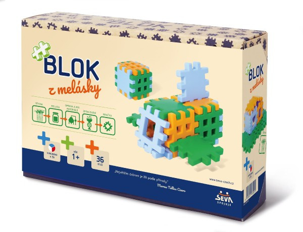 Zestaw budowlany BLOK z melasy 36 szt. w kartonie 22x15x6cm 12m+