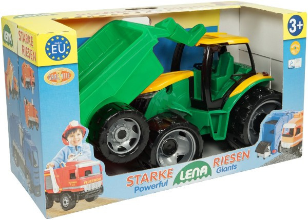 Plastikowy traktor bez łyżki i koparki z wózkiem w skrzyni 71x35x29cm