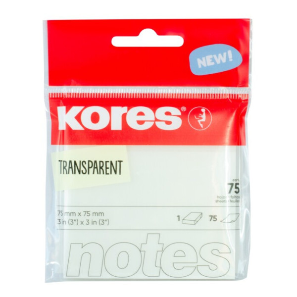 Kores Notatnik samoprzylepny 75×75 mm 75 kartek - transparentny 48187