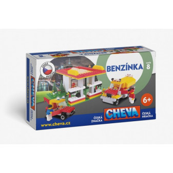 Zestaw budowlany Cheva 8 Stacja benzynowa plastikowa 349 szt. w pudełku 35x19x9 cm