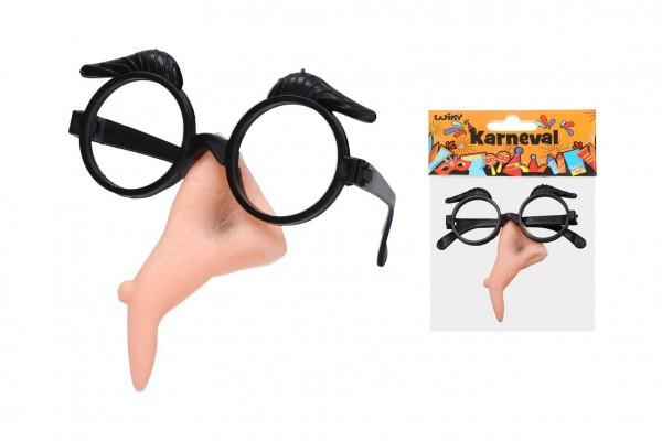 Zestaw plastikowy nosek wiedźmy + okulary w woreczku karnawałowym