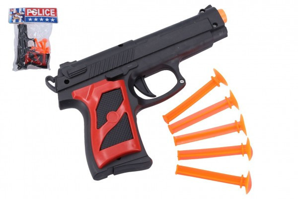 Pistolet + przyssawki 5szt plastikowe 16cm w woreczku
