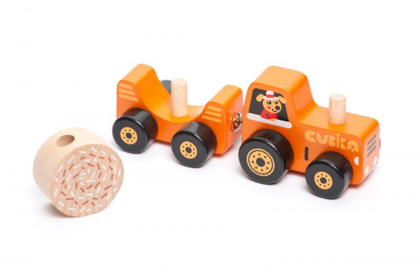 CUBIKA Traktor z hakiem holowniczym - puzzle drewniane z magnesem 3 części
