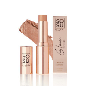 SOSU Cosmetics Glow on the go Róż w sztyfcie z brokatem Koral, 7g