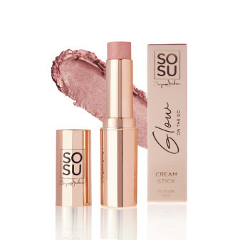 SOSU Cosmetics Glow on the go Róż w sztyfcie z różowym brokatem, 7g
