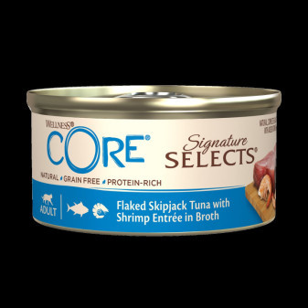 Wellness CORE Signature Selects Płatki Tuńczyka Skipjack z Krewetkami Entrée w Bulionie 79g