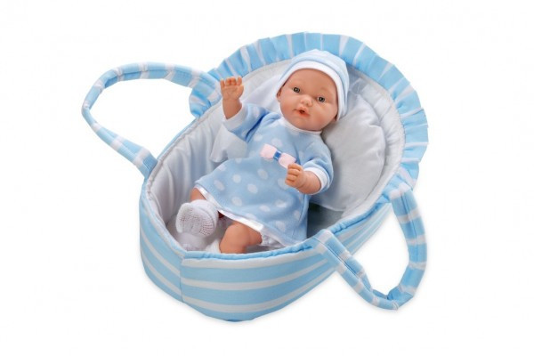 Lalka/niemowlę Arias pachnące miękkie ciało 28 cm niebieskie w woreczku na baterie w torbie