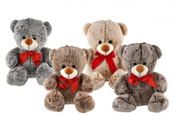 Siedzący miś z kokardą plusz 35cm 4 kolory 0m+