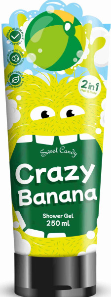 Sweet Candy Vegan 2w1 dla dzieci szampon i żel pod prysznic Crazy Banana, 250 ml