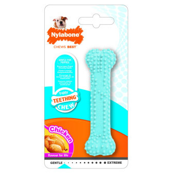 Zabawka Nylabone Puppy Bone o smaku kurczaka, niebieska XS