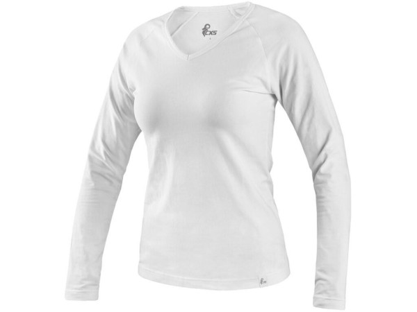 T-shirt CXS MARY, damski, dekolt V, długi rękaw, biały, rozmiar S