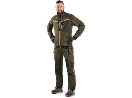 Męskie spodnie CXS NAOS, khaki-oliwka, akcesoria HV Orange, rozmiar 62
