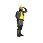 Męskie spodnie CXS NAOS, szaro-czarne, dodatki w kolorze żółtym HV, rozmiar 48
