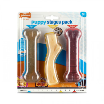 Nylabone zabawka Puppy Bone o smaku kurczaka, bekonu+syropu klonowego, wołowiny M 3szt