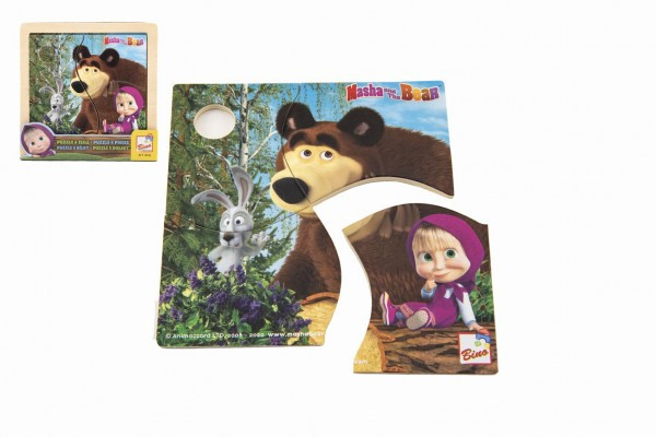 Puzzle drewniane Masza i Niedźwiedź z zającem 4 szt 15x15cm 12m+