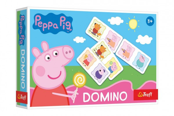 Papierowa gra planszowa Domino Świnka Peppa 21 w pudełku o wymiarach 21x14x4cm