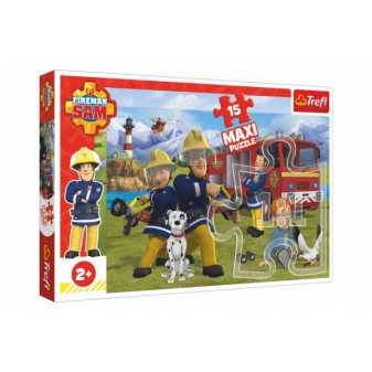 Puzzle maxi 15 elementów Strażak Sam - Drużyna w akcji 60x40cm w pudełku 40x27x5cm 24m+
