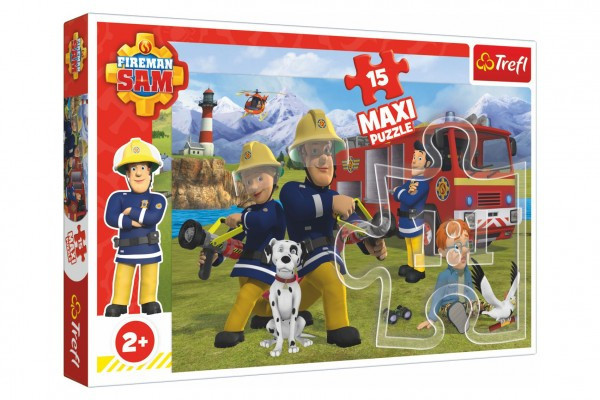 Puzzle maxi 15 elementów Strażak Sam - Drużyna w akcji 60x40cm w pudełku 40x27x5cm 24m+