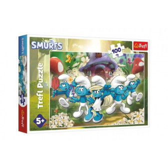 Puzzle Poznaj Smerfy 100 elementów 41x27,5cm w pudełku 28,5x19x4cm