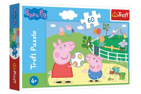 Puzzle Świnka Peppa Zabawa z przyjaciółmi 33x22cm 60 sztuk w pudełku 21x14x4cm