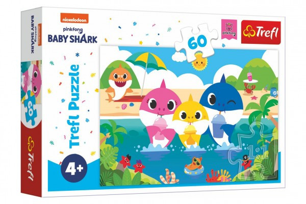 Puzzle Rodzina rekinów na wakacjach/Baby Shark 33x22cm 60 sztuk w pudełku 21x14x4cm