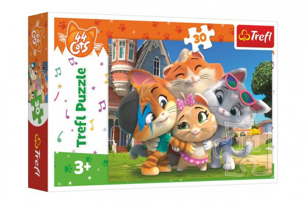 Puzzle Przyjaźń w krainie kotów/44 koty 27x20cm 30 sztuk w pudełku 21x14x4cm