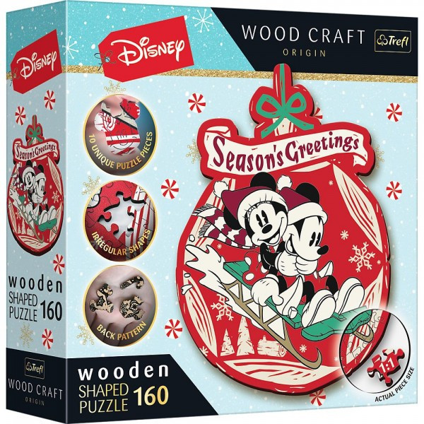 Puzzle drewniane Mickey and Minnie's Christmas Adventure 160 elementów 18,2x24,2cm w pudełku 20x20x6cm