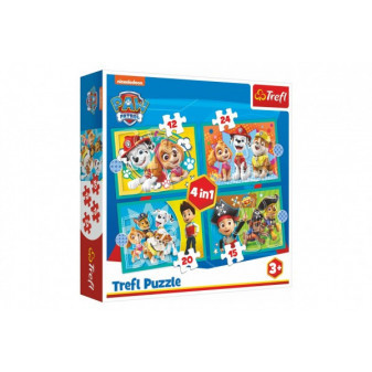 Puzzle 4 w 1 Happy Team Psi Patrol/Tlapková Patrola w pudełku 28x28x6cm