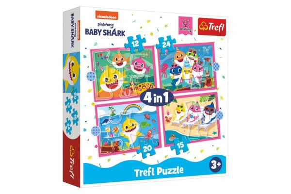Puzzle 4 w 1 Rodzina rekinów/Baby Shark w pudełku 28x28x6cm