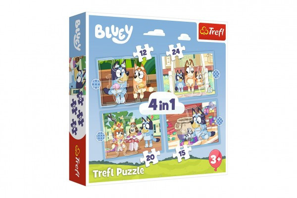 Puzzle 4 w 1 Bluey i jego świat 28,5x20,5cm w pudełku 28x28x6cm