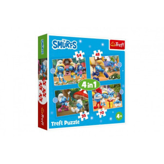 Puzzle 4w1 Smerfy 28,5x20,5cm w pudełku 28x28x6cm