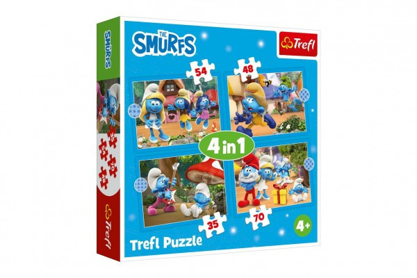 Puzzle 4w1 Smerfy 28,5x20,5cm w pudełku 28x28x6cm