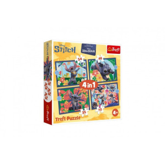 Puzzle 4 w 1 Lilo&Stitch Wakacje na Hawajach 28,5x20,5cm w pudełku 28x28x6cm