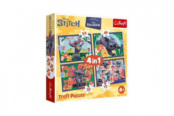 Puzzle 4 w 1 Lilo&Stitch Wakacje na Hawajach 28,5x20,5cm w pudełku 28x28x6cm