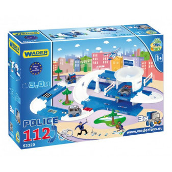 Garaż+tor Kid Cars Policja 3D plastik 3,8m w pudełku 59x40x15cm 12m+ Wodery