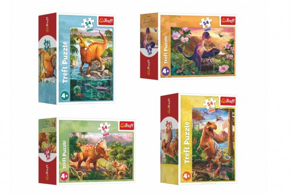 Minipuzzle 54 sztuk Dinozaury 4 gatunki w pudełku 9x6,5x4cm 40 sztuk w pudełku