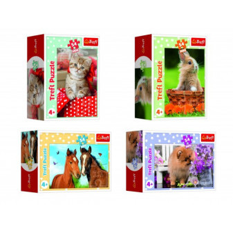 Minipuzzle 54 sztuk Zwierzęta - niemowlęta 4 gatunki w pudełku 9x6,5x4cm 40 sztuk w pudełku