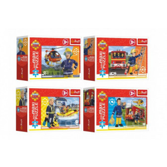 Mini-puzzle miniMAXI 20 sztuk Heroiczny Strażak Sam 4 rodzaje w pudełku 11x8x4cm 24 sztuki w pudełku