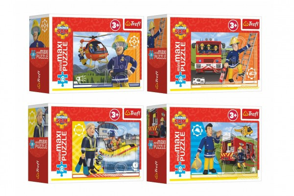 Mini-puzzle miniMAXI 20 sztuk Heroiczny Strażak Sam 4 rodzaje w pudełku 11x8x4cm 24 sztuki w pudełku