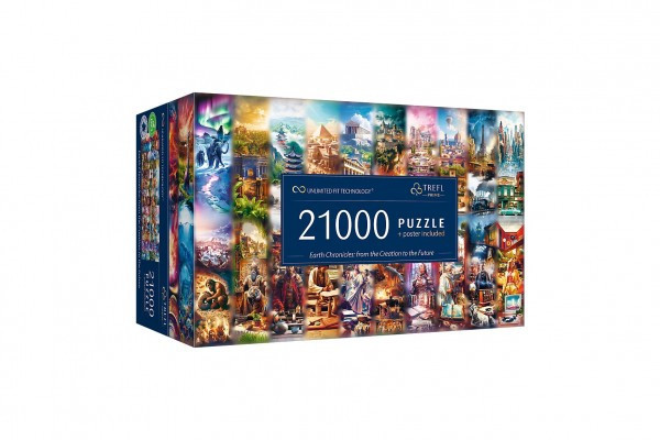 Puzzle Kroniki Ziemi: od stworzenia do przyszłości 21000 elementów w pudełku 50x23x31cm
