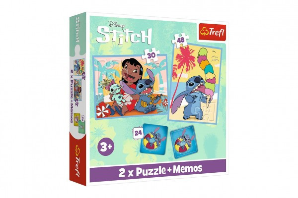 Puzzle 2w1 + pexes Lilo&Stitch Happy Day 27,5x20,5cm w pudełku 28x28x6cm