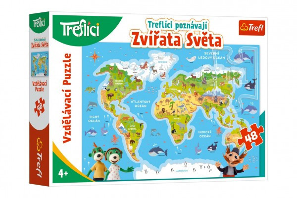 Puzzle Treflíci poznaj zwierzęta świata 48 sztuk 60x40cm w pudełku 33x23x6cm