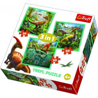 Puzzle 3 w 1 Świat Dinozaurów 20x19,5cm w pudełku 28x28x6cm