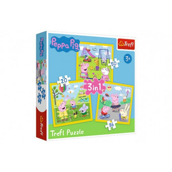 Puzzle 3 w 1 Świnka Peppa/ Świnka Peppa Happy Pig Day w pudełku 28x28x6cm