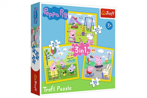 Puzzle 3 w 1 Świnka Peppa/ Świnka Peppa Happy Pig Day w pudełku 28x28x6cm