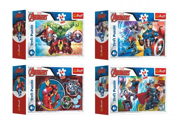 Minipuzzle 54 sztuk Avengers/Heroes 4 rodzaje w pudełku 9x6,5x4cm 40 sztuk w pudełku