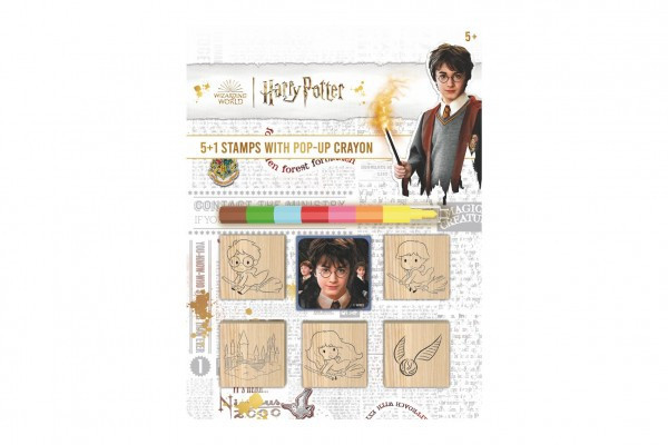Stemple 5+1 z poduszką drewniane 5x5cm z kredką świecową Harry Potter na kartce