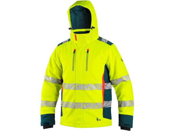 Męska kurtka softshell ostrzegawcza CXS BEDFORD WINTER w kolorze żółto-petrolowym, rozmiar L