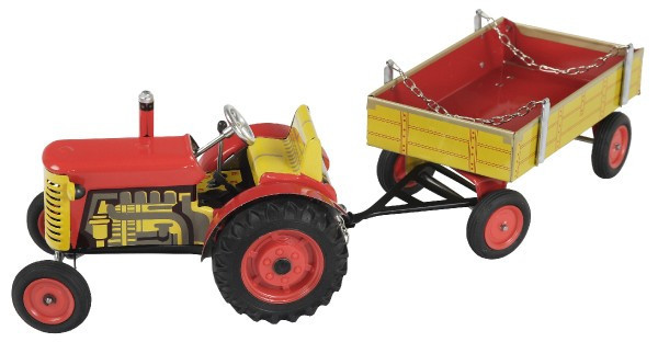 Traktor Zetor z platformą czerwony na klucz metalowy 28cm Kovap w pudełku