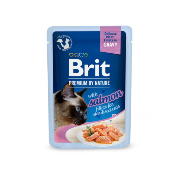 Saszetka Delikatnych Filetów Brit Premium Cat w Sosie Z Łososiem do Sterylizacji 85g